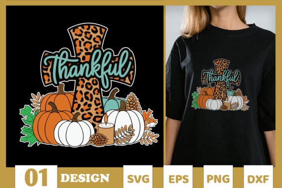 Thankful Cross Fall for Jesus SVG Graphics & T-Shirt Designs